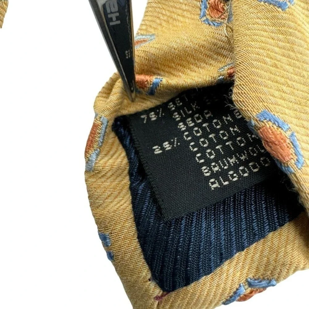 Ermenegildo Zegna Tan w/ Orange & Blue Embroidered Silk Cotton Tie Sz 3.5